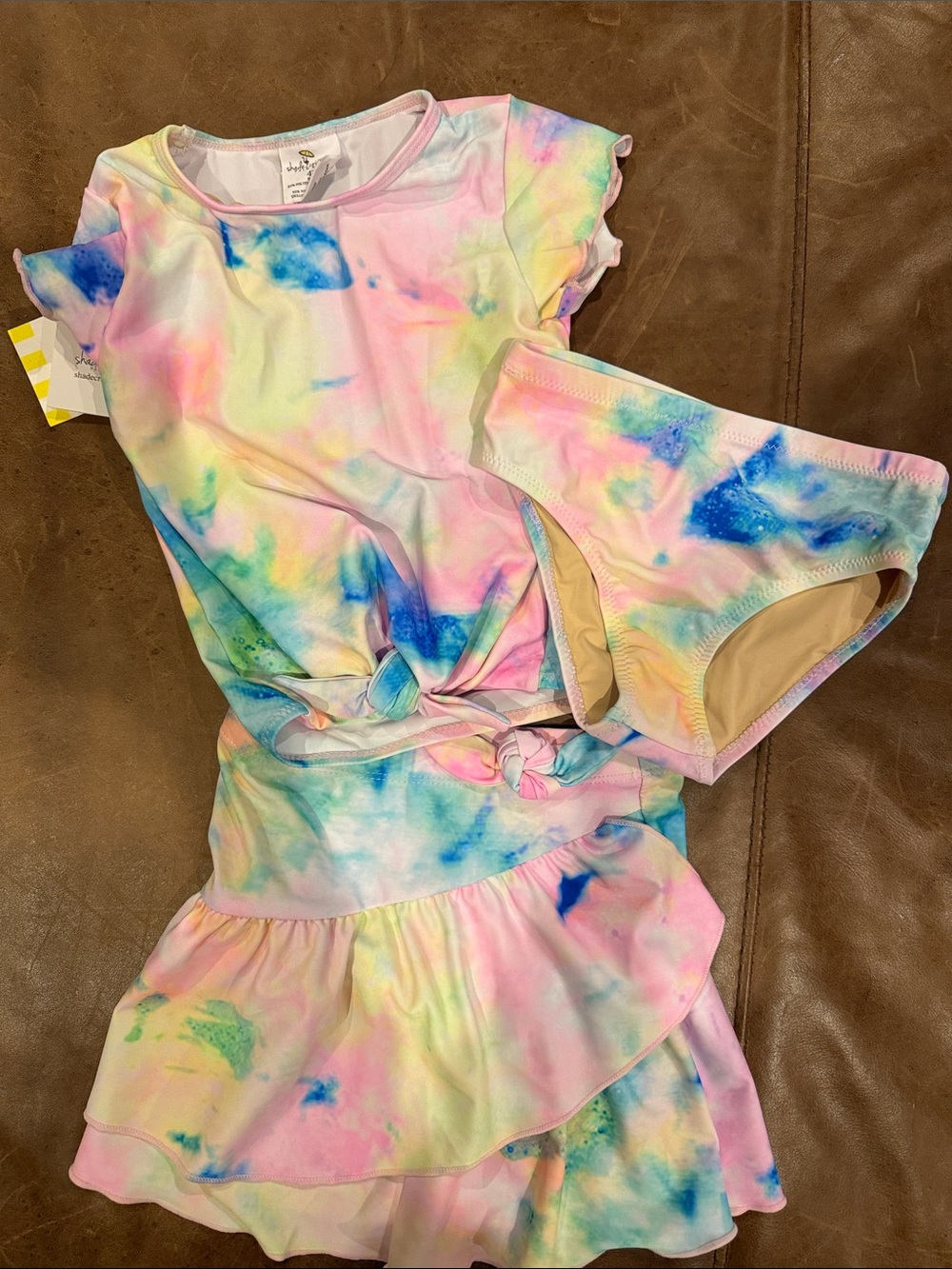 Shade Critters Girls Tie-Dye Three-Piece Swim Set - Pastel Rainbow